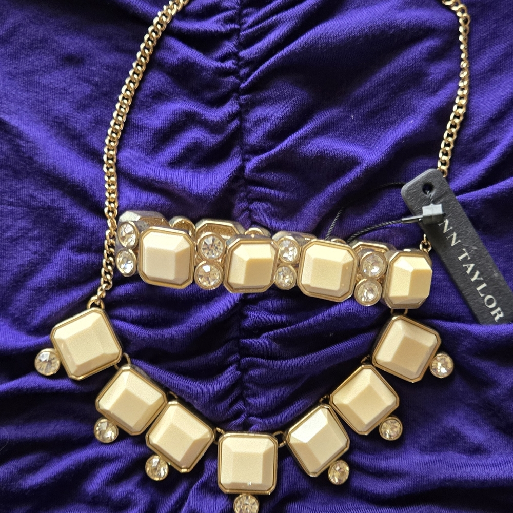 Ann Taylor Gold and Cream Geometric Necklace And Bracelet Set